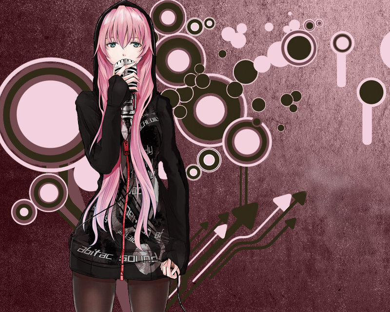 pink-haired singer with microphone
