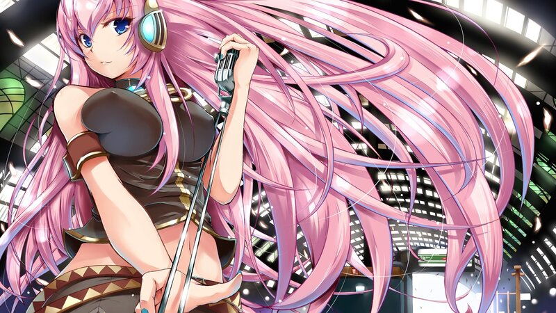 Pink-haired Singer with Microphone — Anime