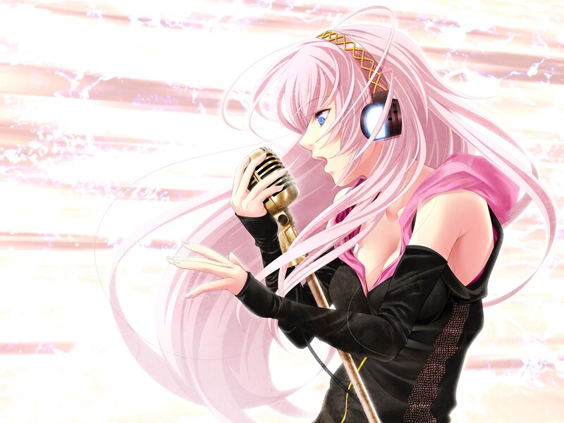 Pink-haired Singer with Microphone — Pink, Dramatic