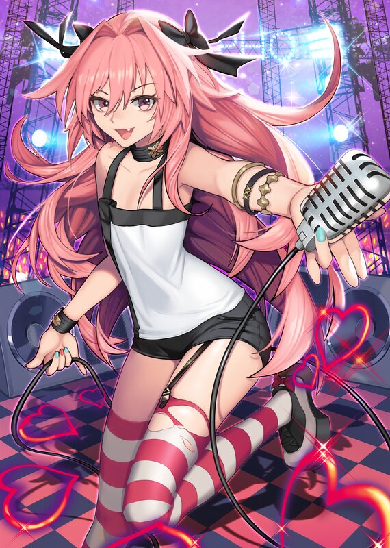 Pink-haired Singer with Microphone — Pink, Energetic, Night