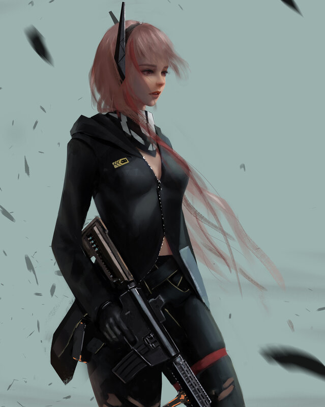 Pink-haired Soldier with Rifle — Black