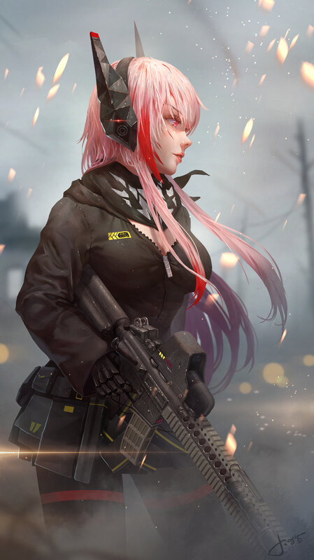 Pink-haired Soldier with Rifle