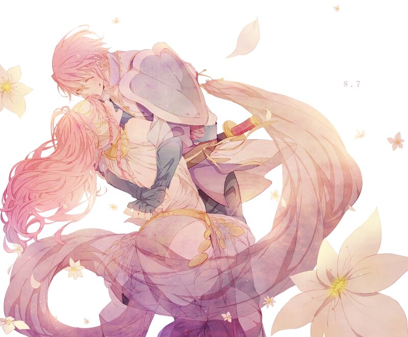 Pink-haired Warrior Embracing