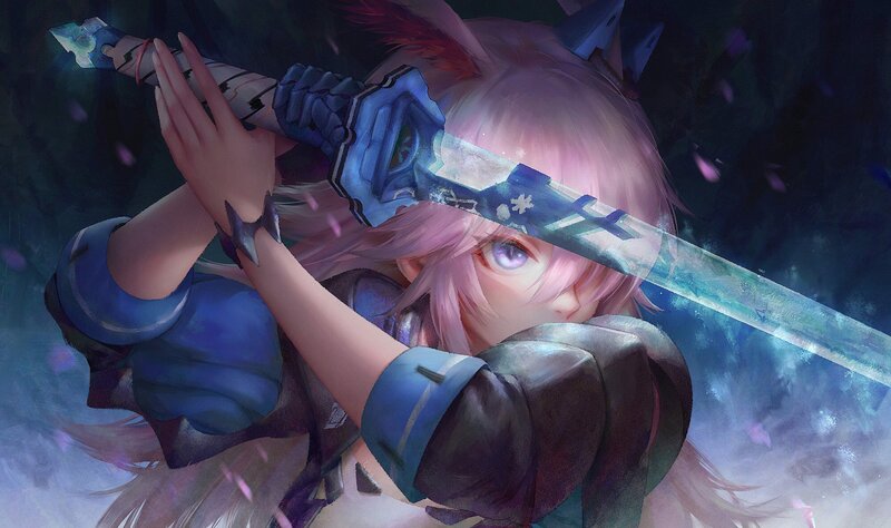 Pink-haired Warrior Girl — Blue