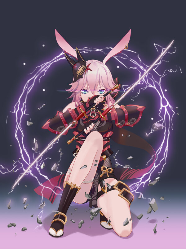 Pink-haired Warrior Girl — Purple, Dramatic
