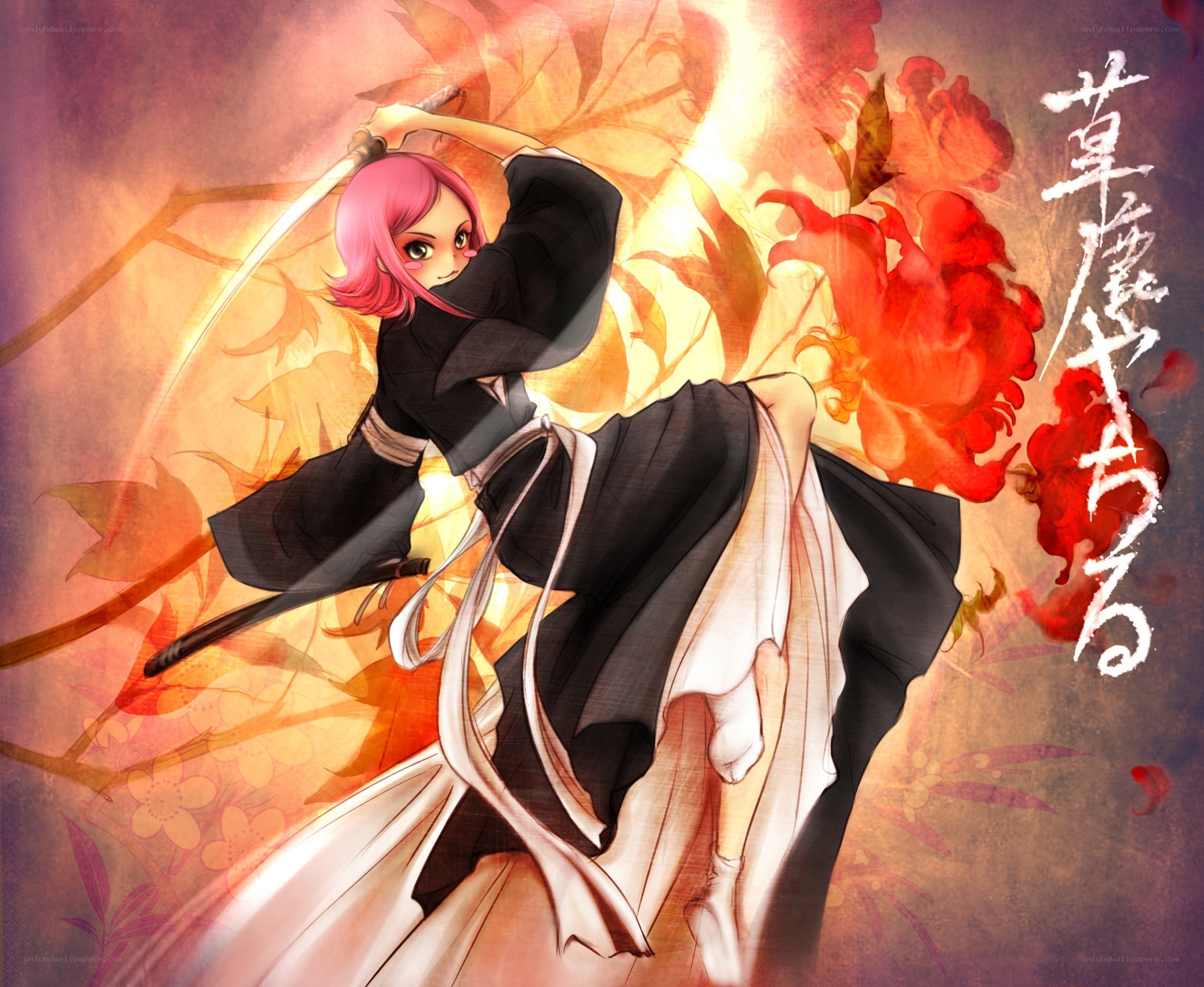 Pink-haired warrior in action