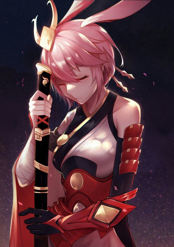 Pink-haired Warrior — Red, Dramatic