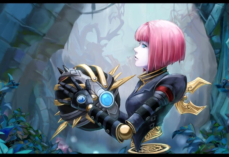 pink-haired warrior with gauntlet