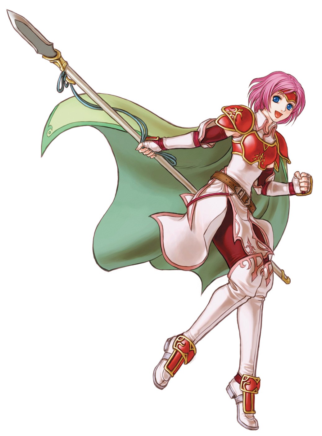 pink-haired warrior with spear
