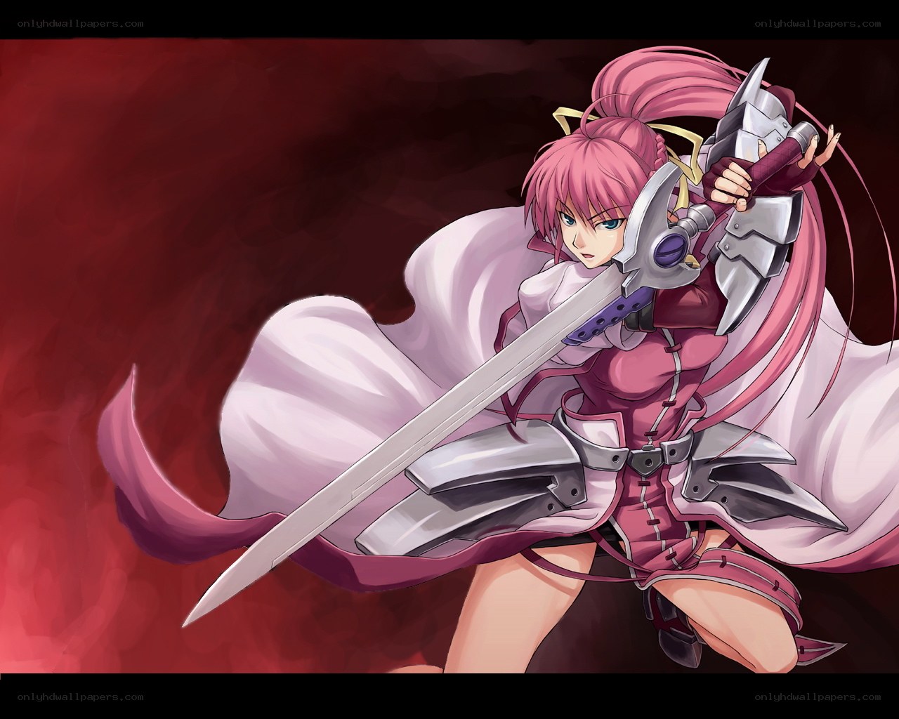 Pink-haired warrior with sword