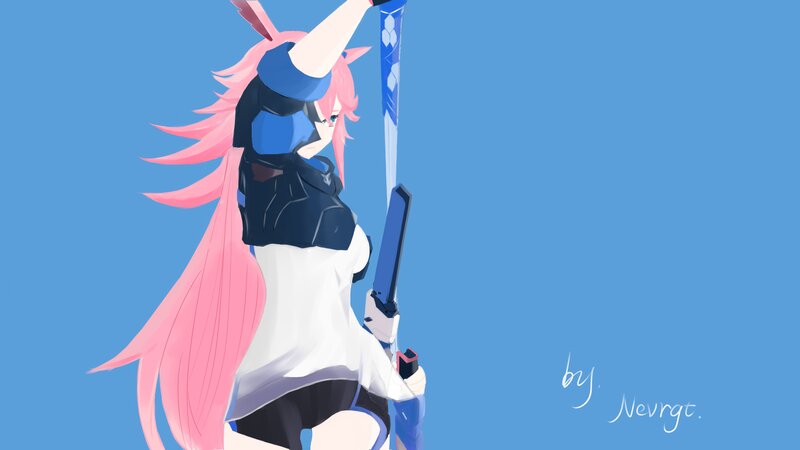 Pink-haired Warrior with Sword — Blue