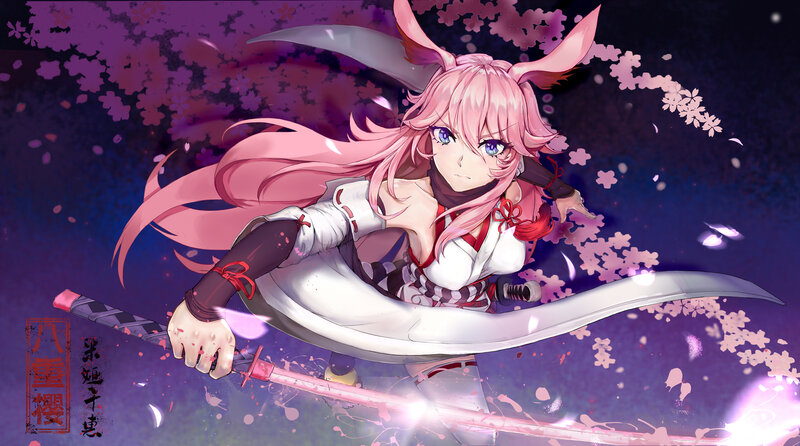 Pink-haired Warrior with Sword — Purple, Dramatic, Night