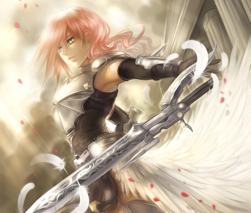 Pink-haired Warrior with Sword — White