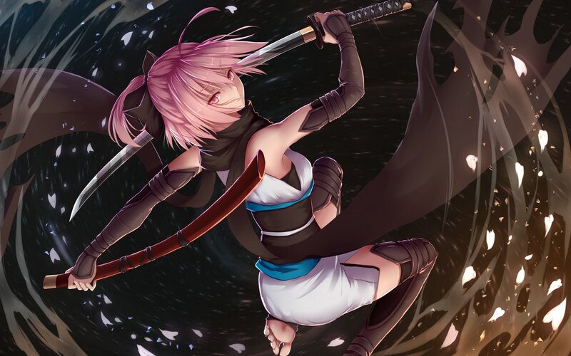 Pink-haired Warrior with Swords — Black