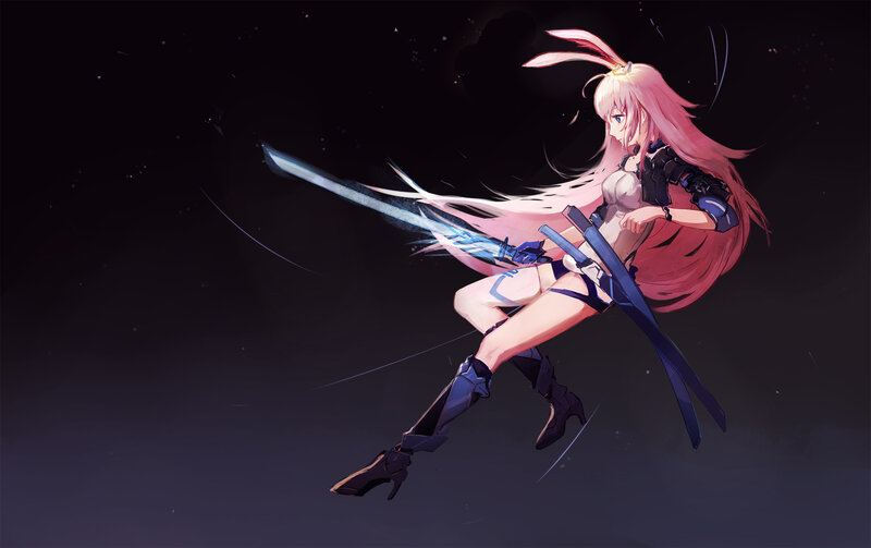 Pink-haired Warrior Woman — Black, Dramatic