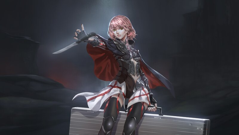 Pink-haired Warrior Woman — Black