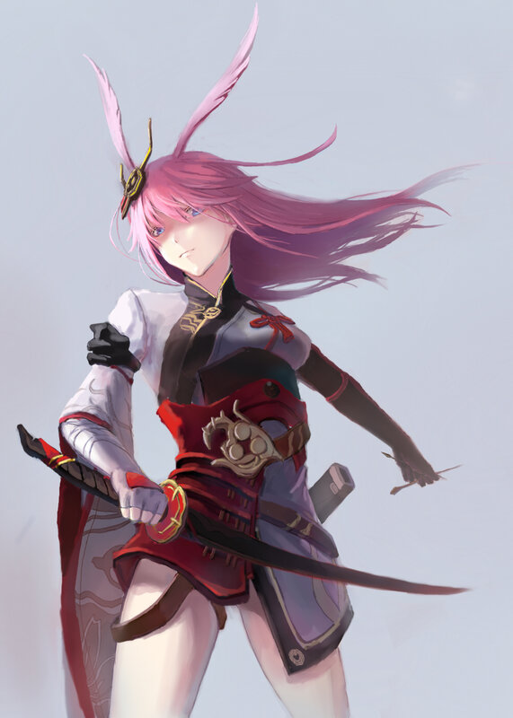 Pink-haired Warrior Woman — Pink, Determined