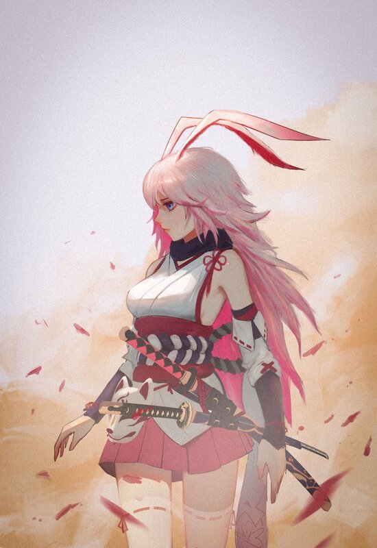 Pink-haired Warrior Woman — Pink, Dramatic, Digital Art, Swords
