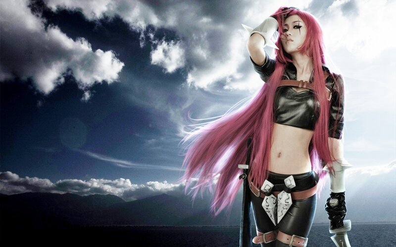 Pink-haired Warrior Woman — Pink, Dramatic, Digital Art