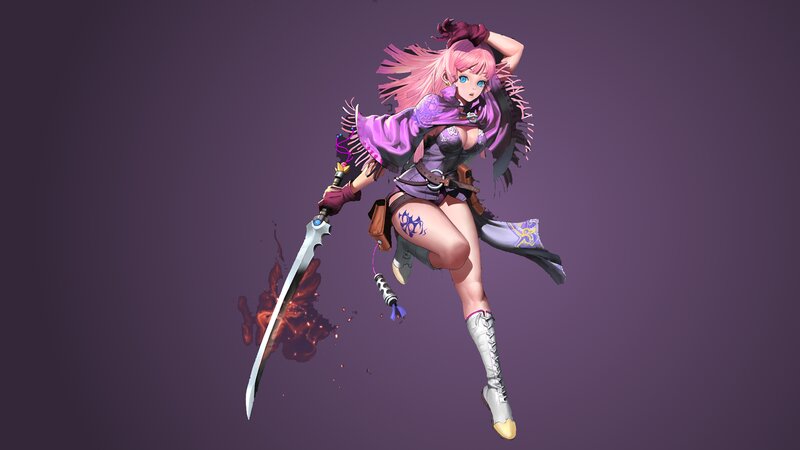 Pink-haired Warrior Woman — Purple, Dynamic