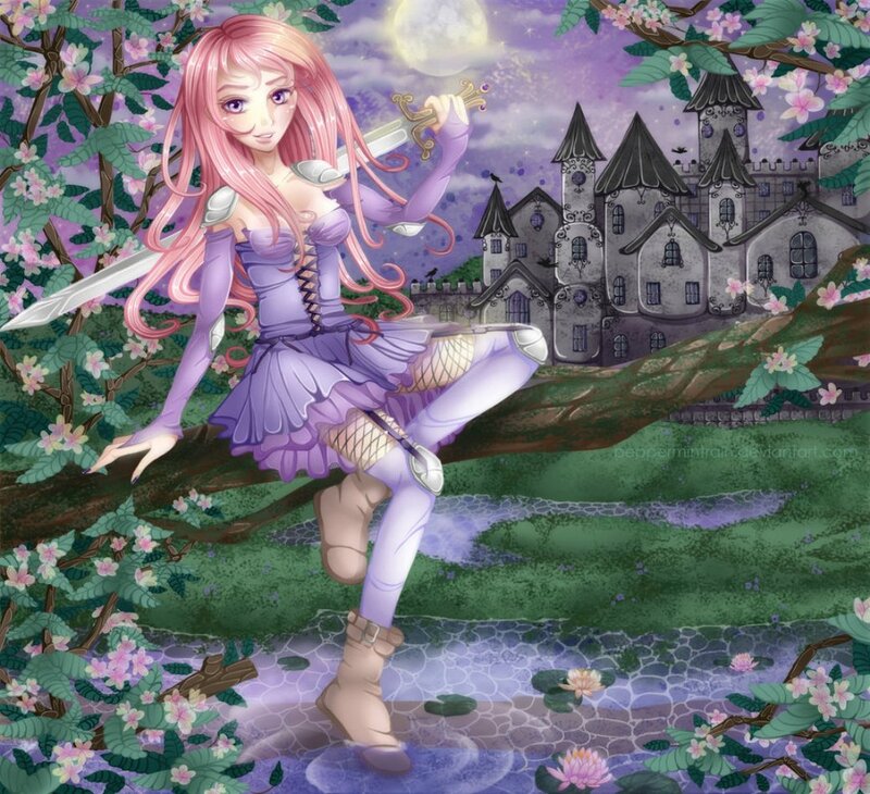 Pink-haired Warrior Woman — Purple, Serene