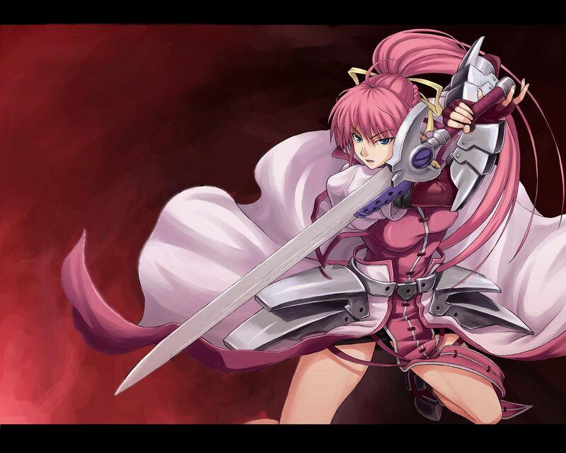 Pink-haired Warrior Woman — Red, Dramatic, Anime, Sword, Armor