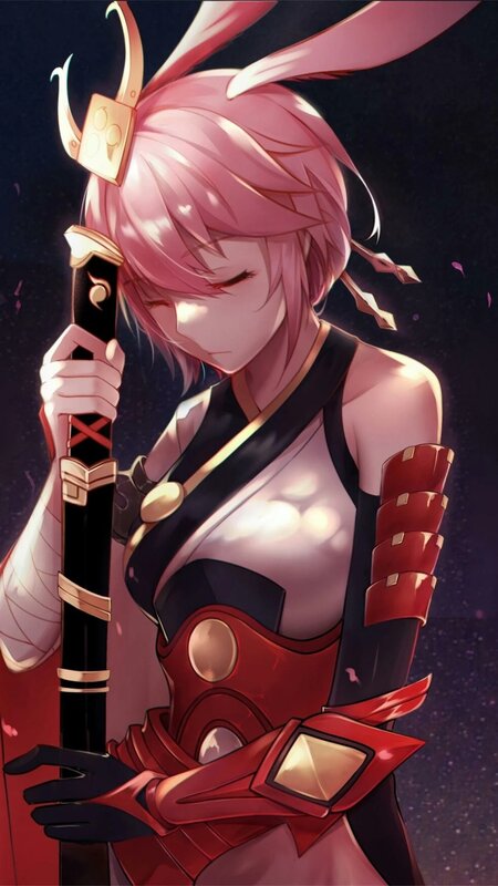 Pink-haired Warrior Woman — Red, Dramatic, Night, Anime