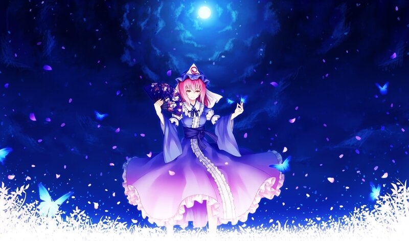 pink-haired witch in a moonlit field