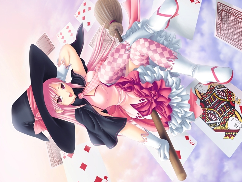 pink-haired witch with cards