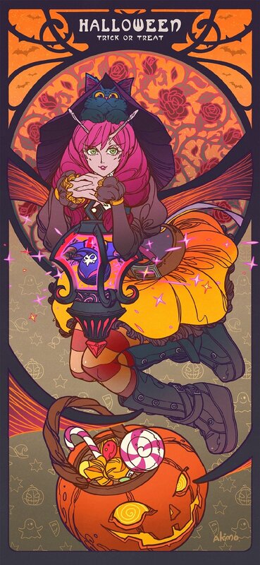 Pink-haired Witch with Cat