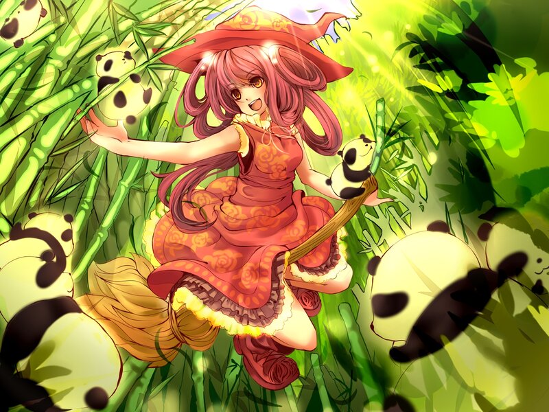 Pink-haired Witch with Pandas