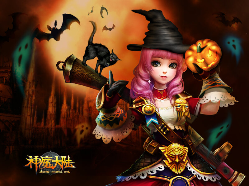 Pink-haired Witch with Pumpkin
