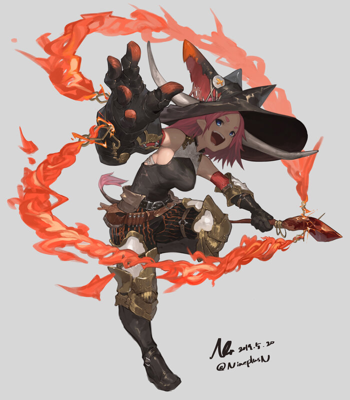 Pink-haired Witch with Staff — Red