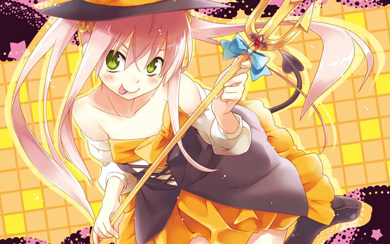 pink-haired witch with staff
