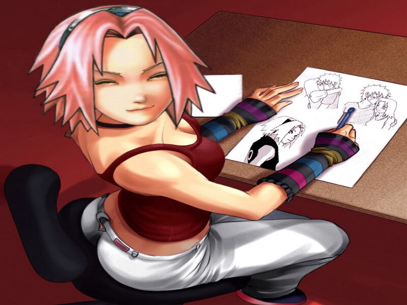 Pink-haired Woman Drawing