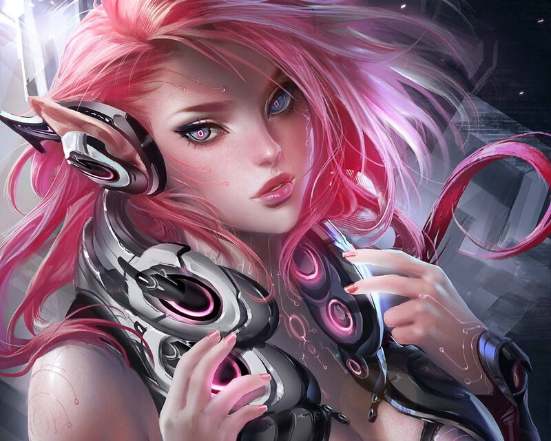 Pink-haired Woman in Armor — Pink, Dramatic