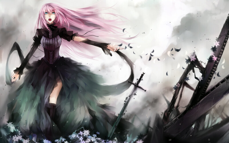 Pink-haired Woman in Black Dress — Dramatic