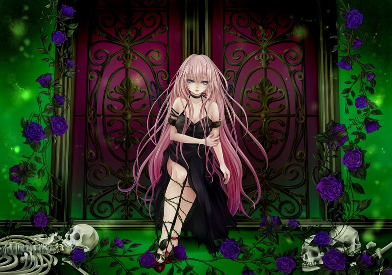 Pink-haired Woman in Black Dress — Green