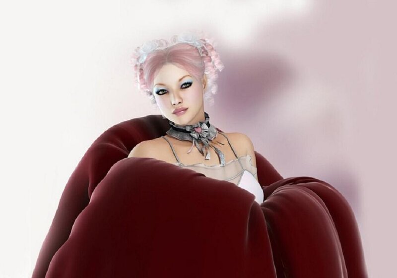 Pink-haired Woman in Chair