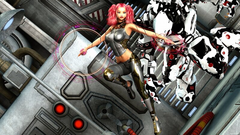 Pink-haired Woman in Combat