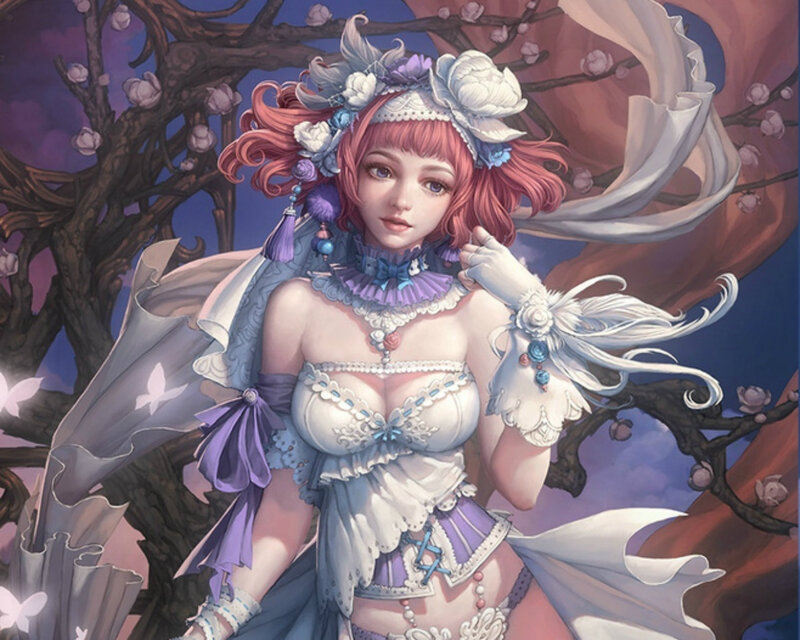 Pink-haired Woman in Dress — Purple