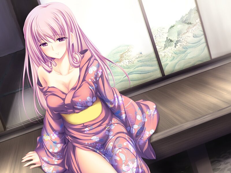 Pink-haired Woman in Kimono — Purple, Calm, Afternoon