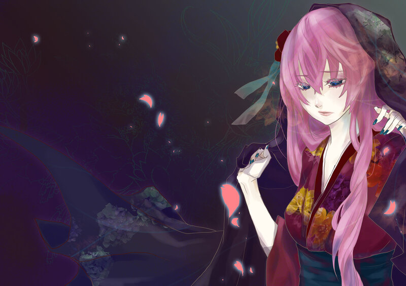 Pink-haired Woman in Kimono — Purple, Dramatic