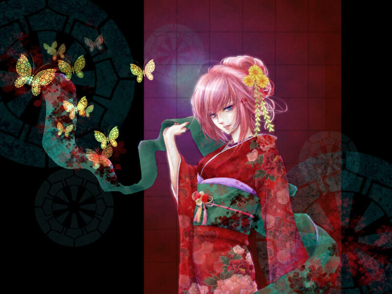Pink-haired Woman in Kimono