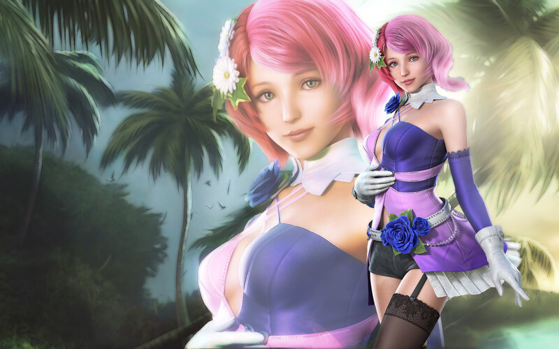 Pink-haired Woman in Purple Dress
