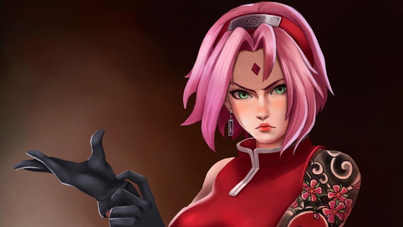 Pink-haired Woman in Red