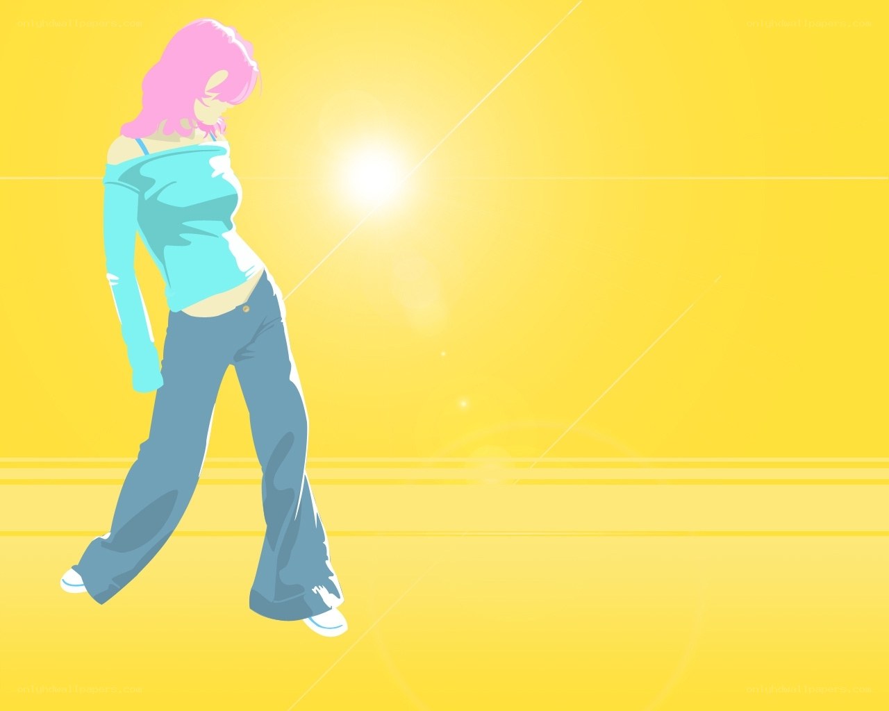 pink-haired woman in sunlight