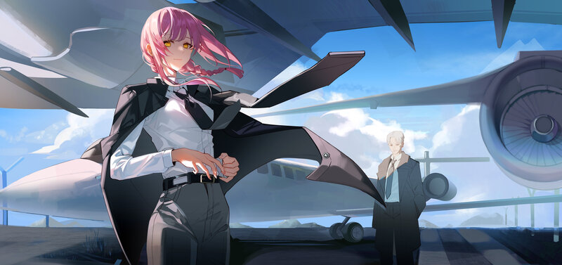 Pink-haired Woman in Uniform — Pink, Dramatic
