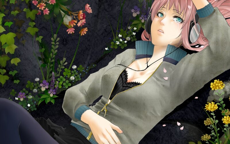 Pink-haired Woman Lying Down — Gray