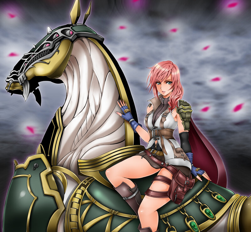 Pink-haired Woman on Horse